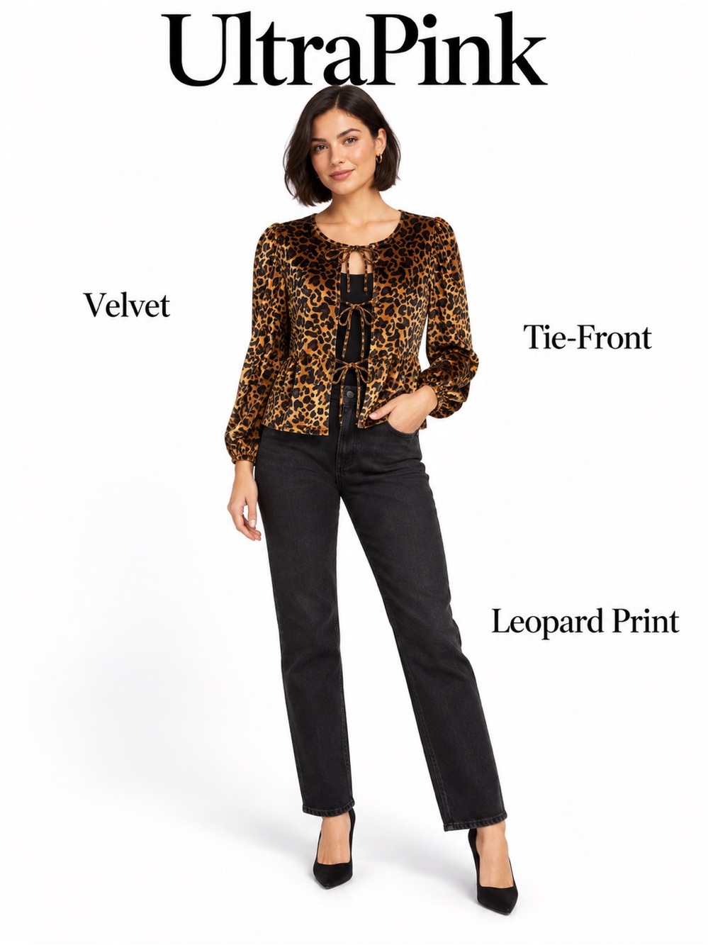 Leopard Print Tie-Front Women’s Top Brown gold black small